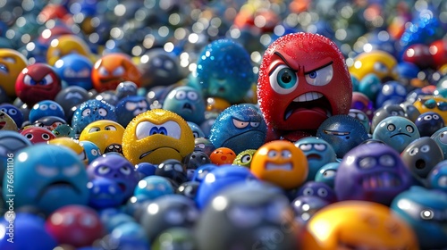 Assorted colorful emoji balls showcasing diverse emotions in a vibrant close up display © Ilja