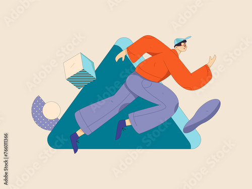 People exercising healthy running vector internet operation illustration
