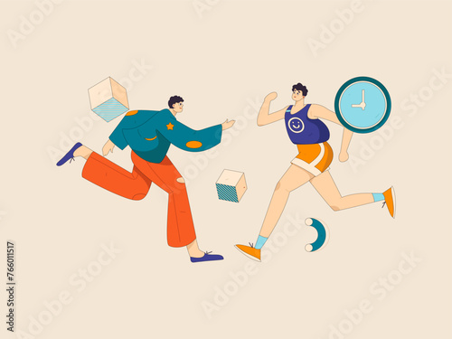 People exercising healthy running vector internet operation illustration
