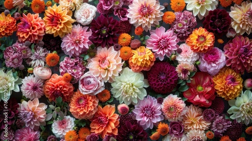 Handmade Floral Wedding Backdrop with Vibrant Chrysanthemums in Red, Orange, Pink, Purple, Green and White