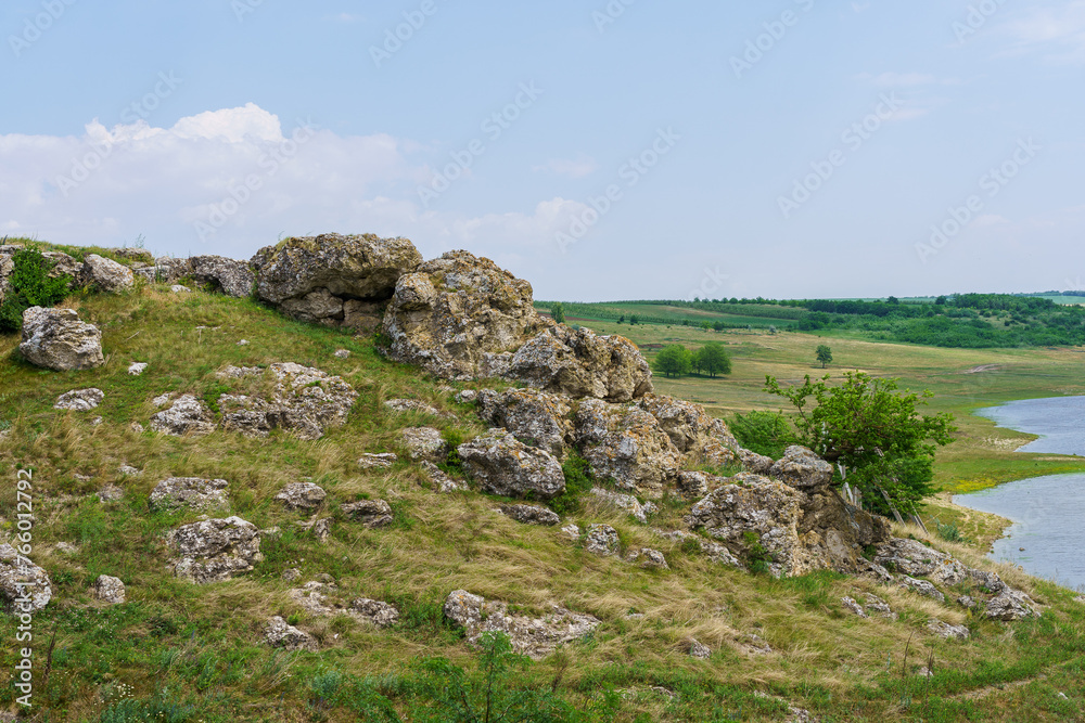 Hilly valley. Background with selective focus and copy space Hilly valley. Background with selective focus and copy space
