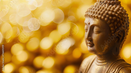 Buddha statue meditating, spiritual illustration. Banner Vesak day © lermont51