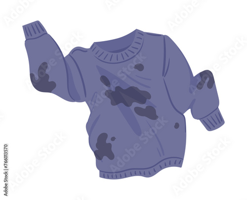 Dirty sweater. Wrinkled stained clothes, laundry apparel flat vector illustration. Stained dirty jumper on white background
