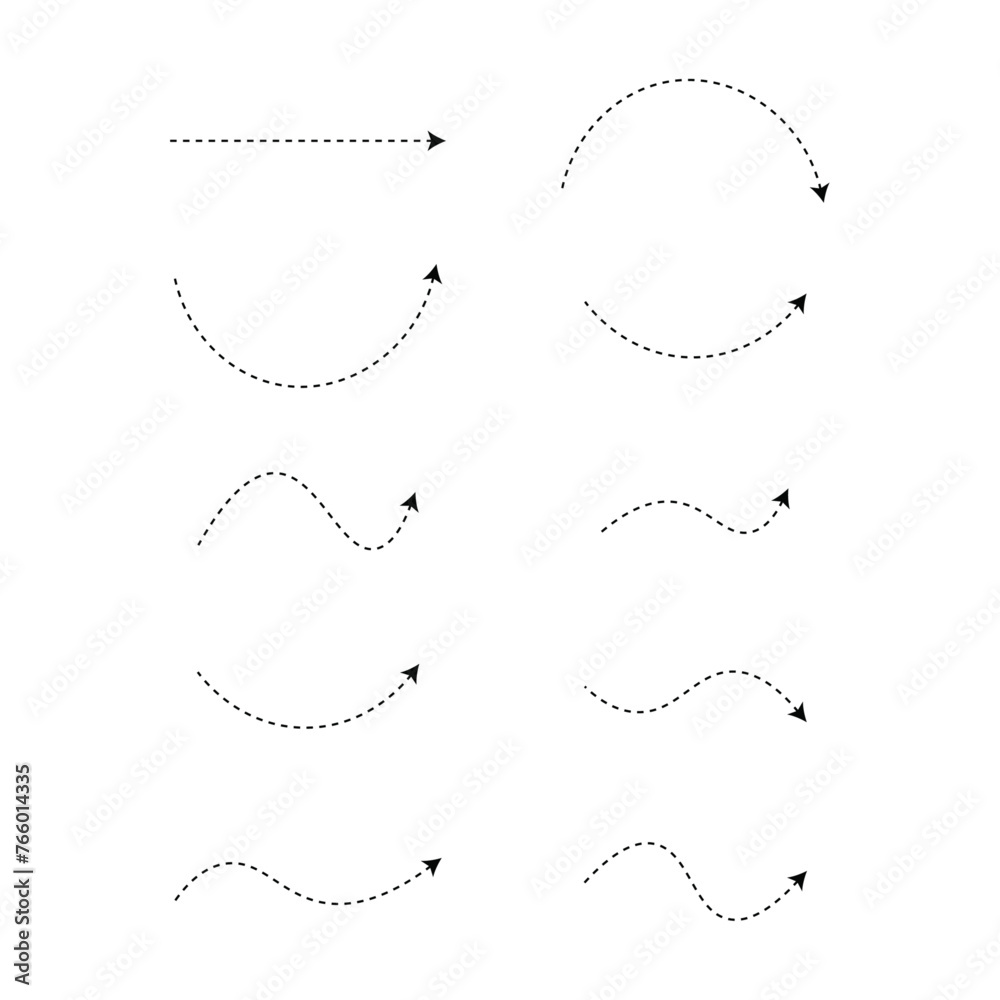 Set of black dotted arrows vectors, Arrow icon, Arrow vector collection, Dotted Arrow cursor, Modern simple arrows, Vector illustration, Arrow vectors