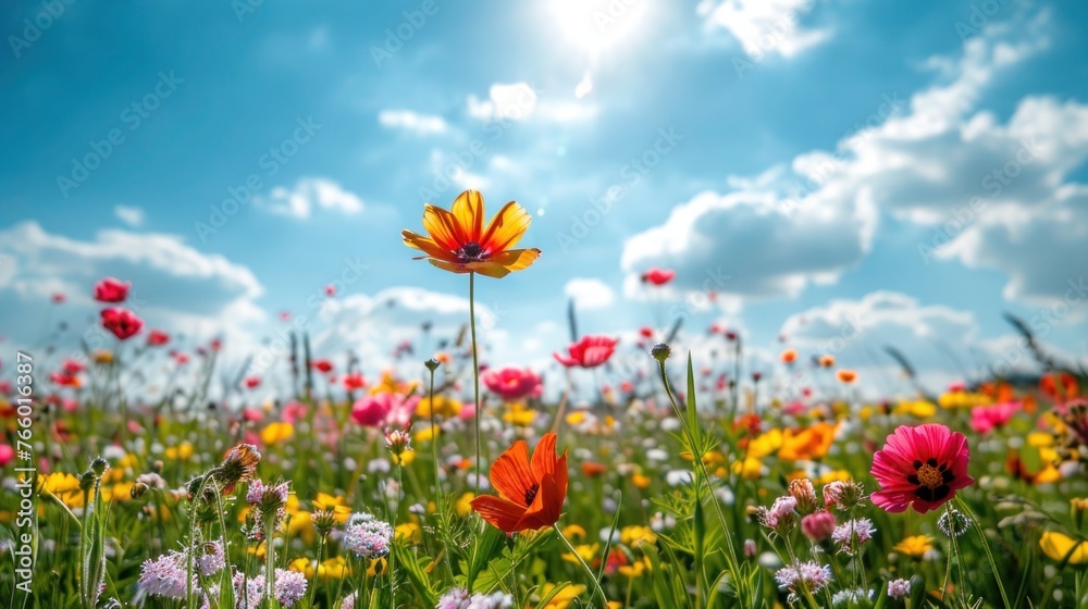 Summer Flowers Panoramic Background on a Meadow Summer Flowers Panoramic Background on a Meadow