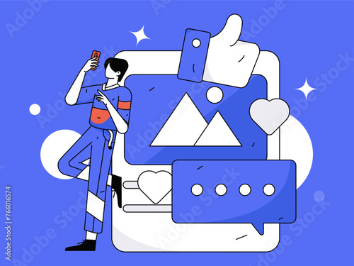 Virtual characters social communication concept business flat vector hand drawn illustration
