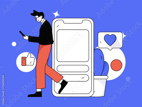 Virtual characters social communication concept business flat vector hand drawn illustration
