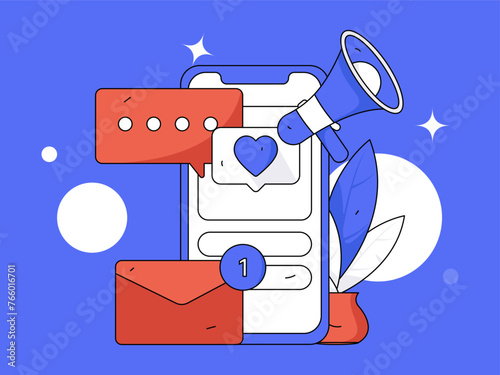 Virtual characters social communication concept business flat vector hand drawn illustration
