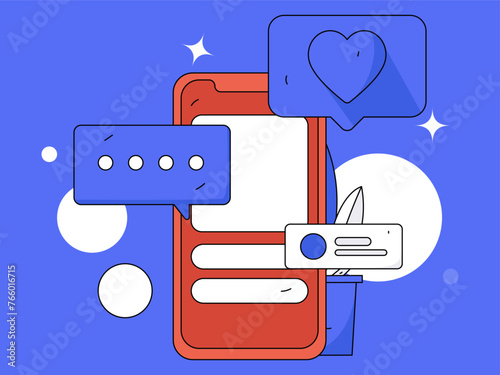 Virtual characters social communication concept business flat vector hand drawn illustration
