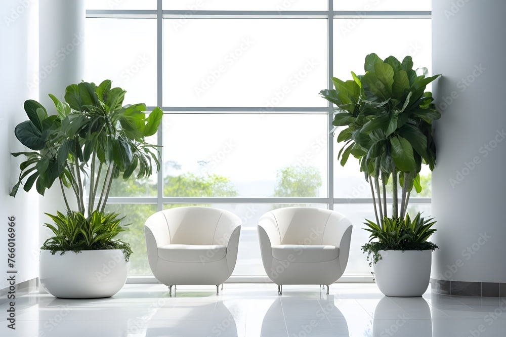 Contemporary Hospital Lobby with Cozy Chairs and Plants Contemporary Hospital Lobby with Cozy Chairs and Plants