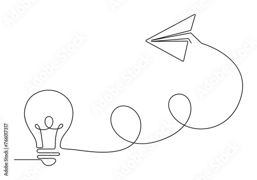 Light bulb and airplane single continuous line drawing vector illustration. Free vector photo