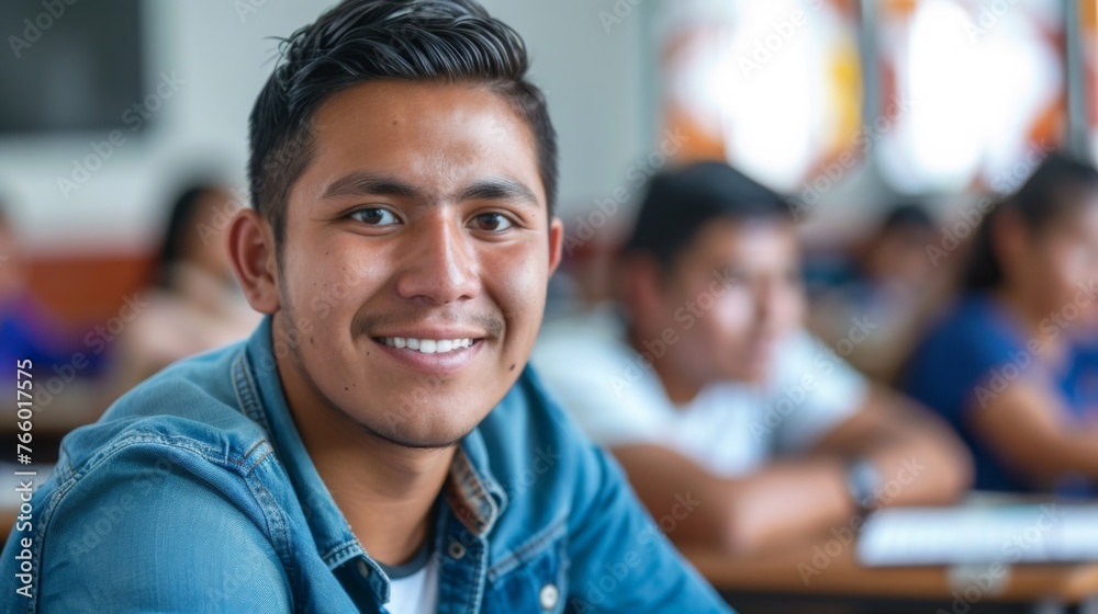 Portrait of a student in a classroom Portrait of a student in a classroom