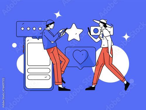 Virtual characters social communication concept business flat vector hand drawn illustration
