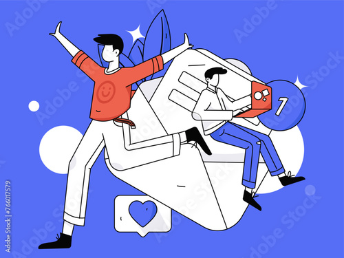 Virtual characters social communication concept business flat vector hand drawn illustration
