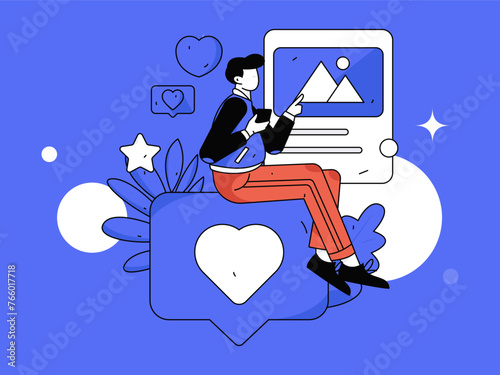 Virtual characters social communication concept business flat vector hand drawn illustration
