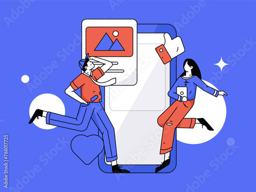 Virtual characters social communication concept business flat vector hand drawn illustration
