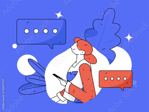 Virtual characters social communication concept business flat vector hand drawn illustration
