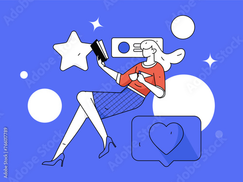 Virtual characters social communication concept business flat vector hand drawn illustration
