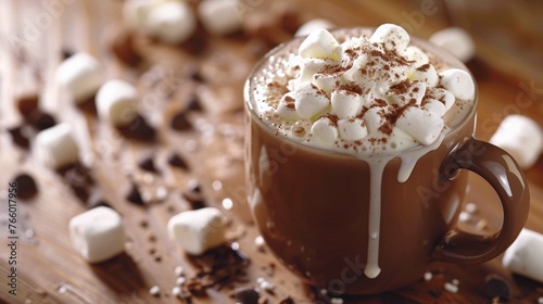 A cup of hot chocolate with marshmallows: 