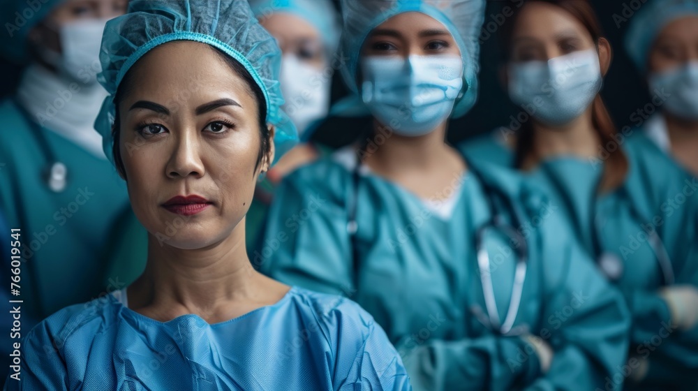a healthcare setting, highlighting women professionals in various roles, from surgeons to nurses, working together. The emphasis is on teamwork, compassion, and dedication a healthcare setting, highlighting women professionals in various roles, from surgeons to nurses, working together. The emphasis is on teamwork, compassion, and dedication