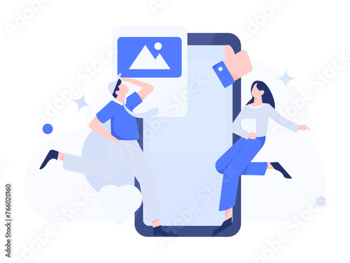 Virtual characters social communication concept business flat vector hand drawn illustration

