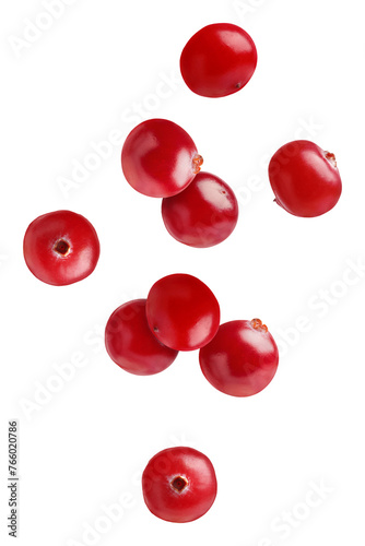 Fresh red cranberries falling on white background © New Africa