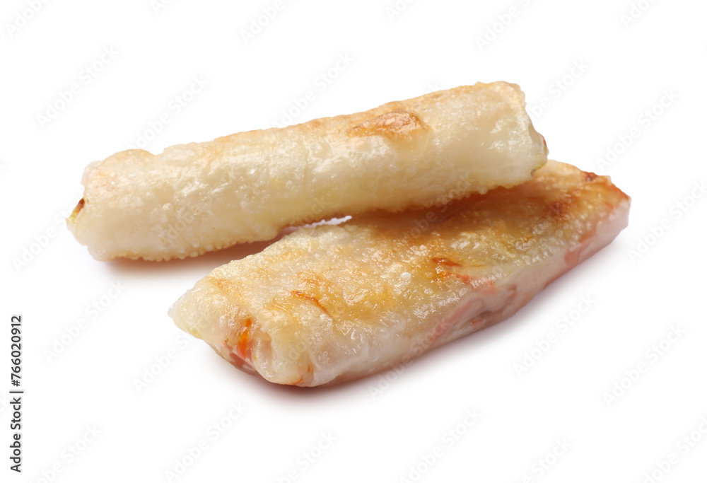 Delicious fried spring rolls isolated on white Delicious fried spring rolls isolated on white