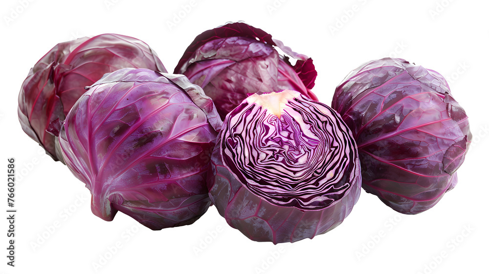 Red cabbage collection isolated on a transparent background, food bundle Red cabbage collection isolated on a transparent background, food bundle