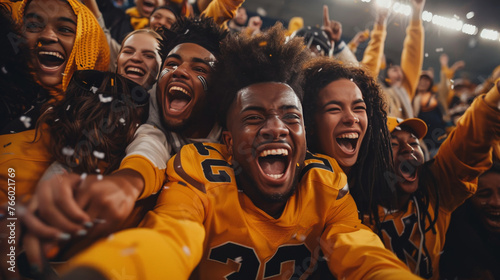 A photo showcasing an underdog team in the moment of an unexpected victory, with players and fans sharing an outburst of joy, emphasizing the unpredictable and inspiring nature of sports. photo