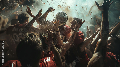 A photo showcasing an underdog team in the moment of an unexpected victory, with players and fans sharing an outburst of joy, emphasizing the unpredictable and inspiring nature of sports.