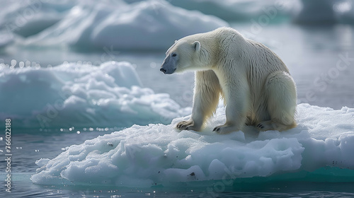 polar bear on ice feeling worried due to global warming