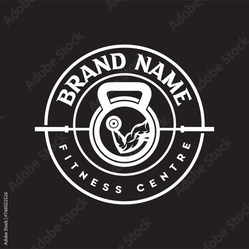 Fitness Center Logo . Sport and fitness logo Design . Gym Logo Icon . barbell kettlebell biceps icon