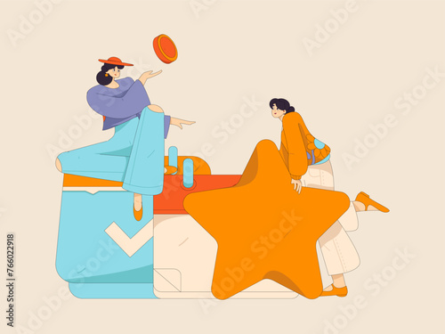 Virtual characters social communication concept business flat vector hand drawn illustration
