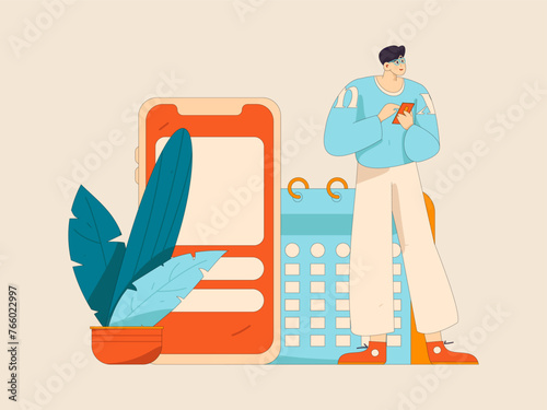 Virtual characters social communication concept business flat vector hand drawn illustration
