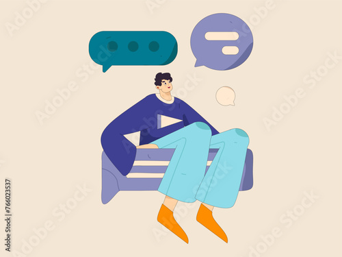Virtual characters social communication concept business flat vector hand drawn illustration

