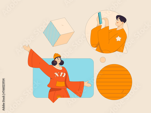Virtual characters social communication concept business flat vector hand drawn illustration
