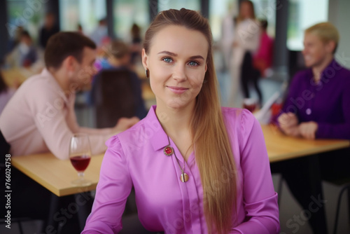 A portrait of a cheerful businesswoman during a business party gathering