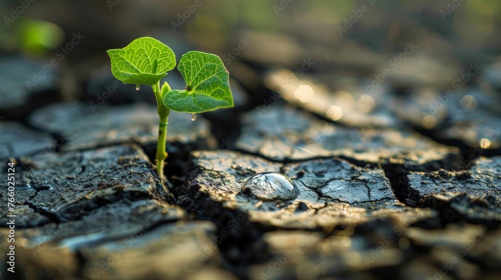 A single raindrop landing on a cracked, parched earth, causing a ripple effect that spreads vibrant green life across the landscape. Symbolize the hope and potential for change. A single raindrop landing on a cracked, parched earth, causing a ripple effect that spreads vibrant green life across the landscape. Symbolize the hope and potential for change.