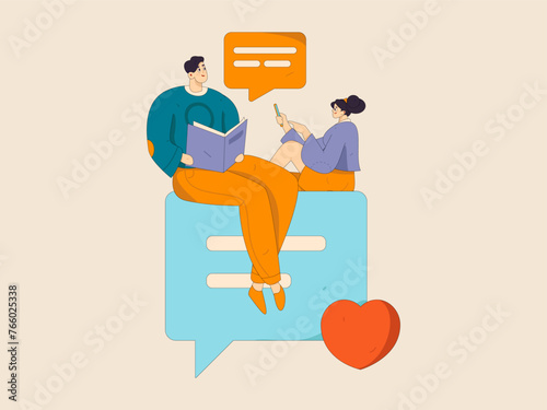 Virtual characters social communication concept business flat vector hand drawn illustration
