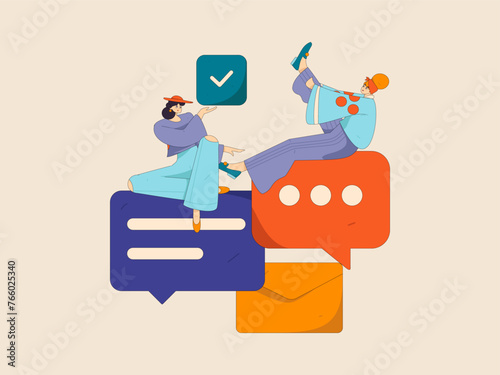 Virtual characters social communication concept business flat vector hand drawn illustration
