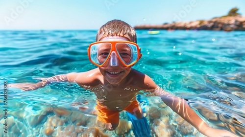 Solo snorkeling adventure young boy explores underwater world at secluded island