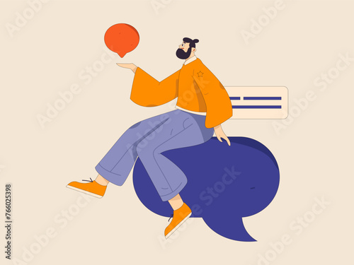 Virtual characters social communication concept business flat vector hand drawn illustration
