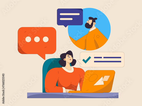 Virtual characters social communication concept business flat vector hand drawn illustration
