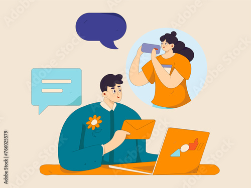 Virtual characters social communication concept business flat vector hand drawn illustration
