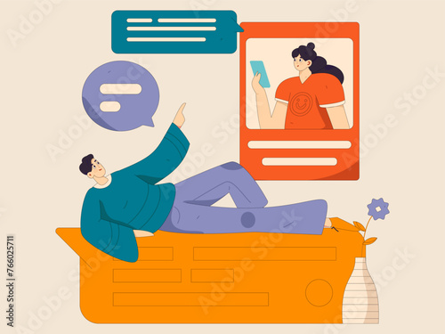 Virtual characters social communication concept business flat vector hand drawn illustration
