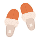 Home footwear. Cozy sheepskin indoor shoes, warm and comfy domestic slippers flat vector illustration. Cute house shoes
