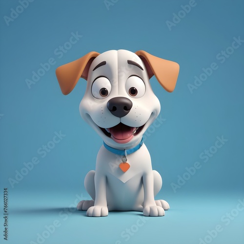 A cartoon dog character on the blue background