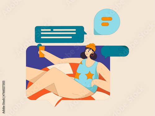 Virtual characters social communication concept business flat vector hand drawn illustration
