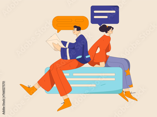 Virtual characters social communication concept business flat vector hand drawn illustration

