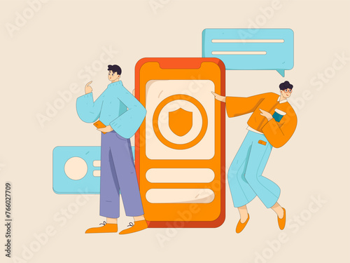 Virtual characters social communication concept business flat vector hand drawn illustration
